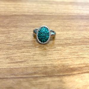 Silver green jeweled ring